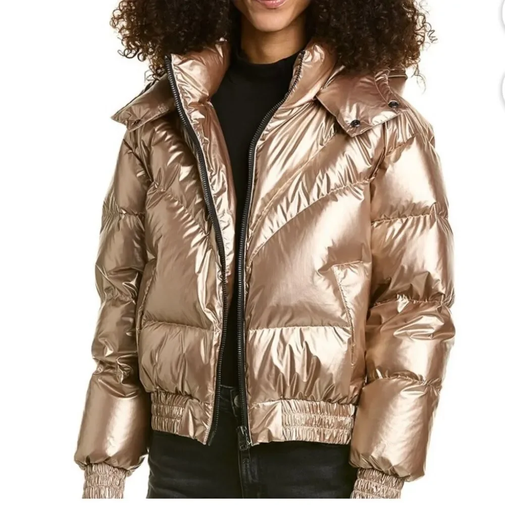 All Saints Rose Gold Mika Metallic Winter Ski/Snow Puffer Coat/Jacket. Size 10